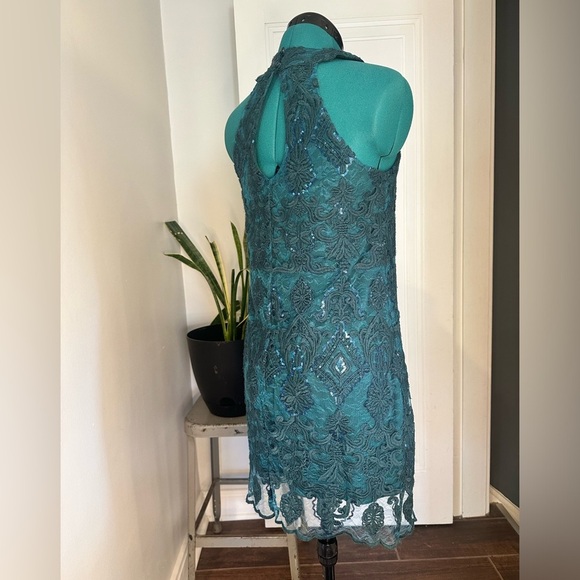 Altar'd State Teal with Blue Sequence Lace Holiday Dress Size small - Picture 6 of 11